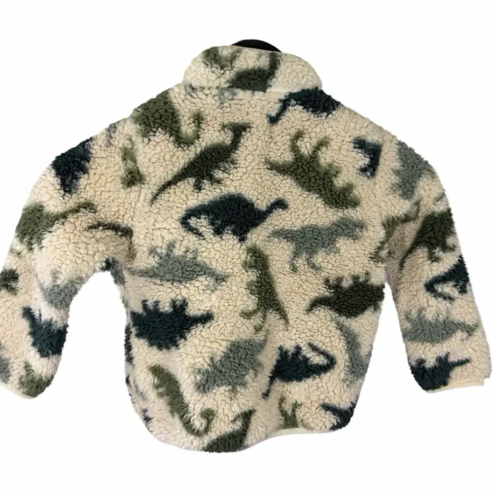The Children's Place 3T Dinosaur Sherpa Fleece Full Zip Jacket Beige/Green